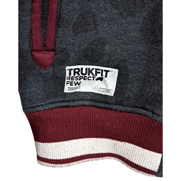 Trukfit Mens L Varsity Jacket  Maroon & Gray "TF" Embroidered Button-Up Made In - Picture 4 of 8